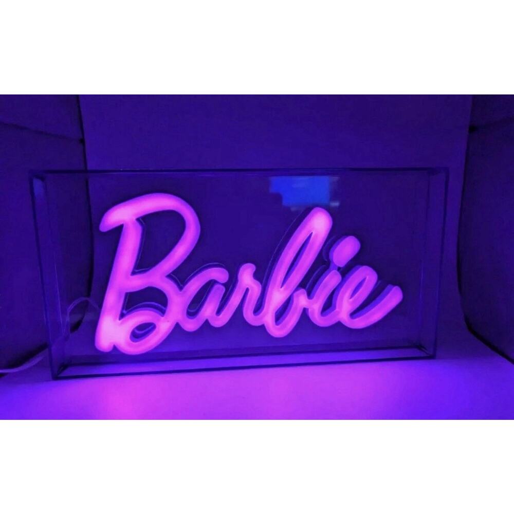 Barbie NEON Pink Logo Lamp Led plug in, clear with bright pink light USB Plug In